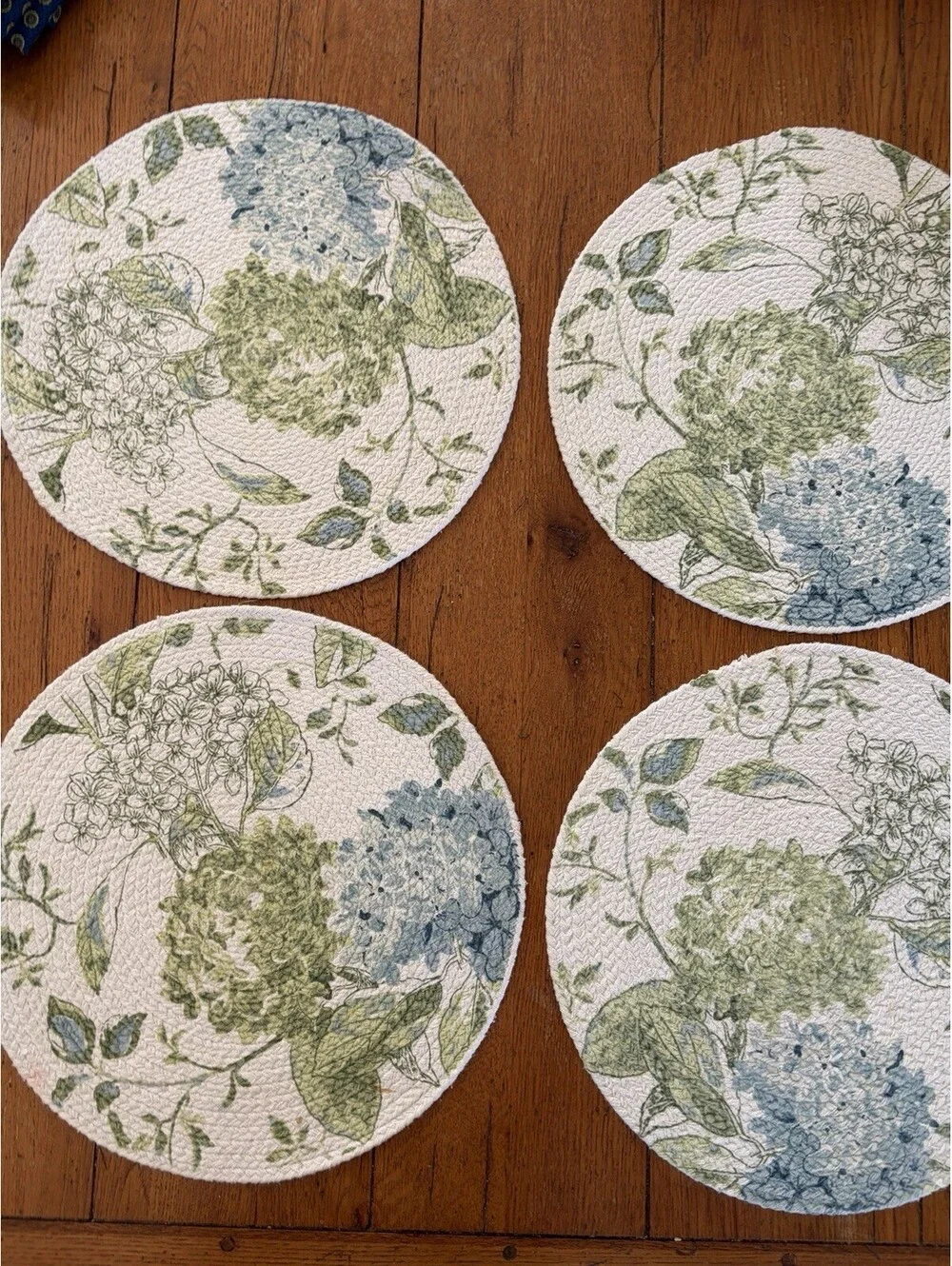 Martha Stewart Placemat Hydrangea Flower Pattern Woven Cotton Set Of 4  Lt Blue